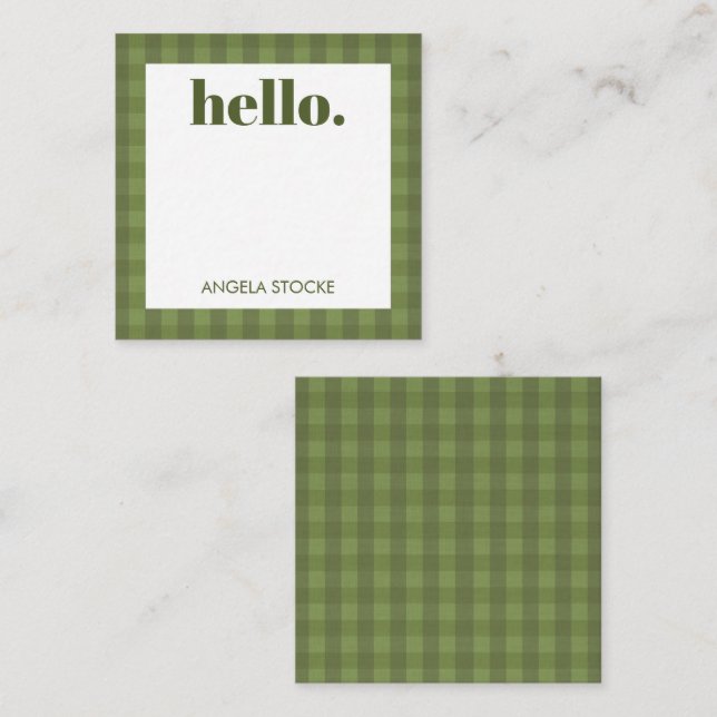 Tarjeta Pequeña Gingham Verde Personalizado (Anverso / Reverso)