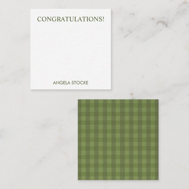 Tarjeta Pequeña Gingham Verde Personalizado (Anverso / Reverso)