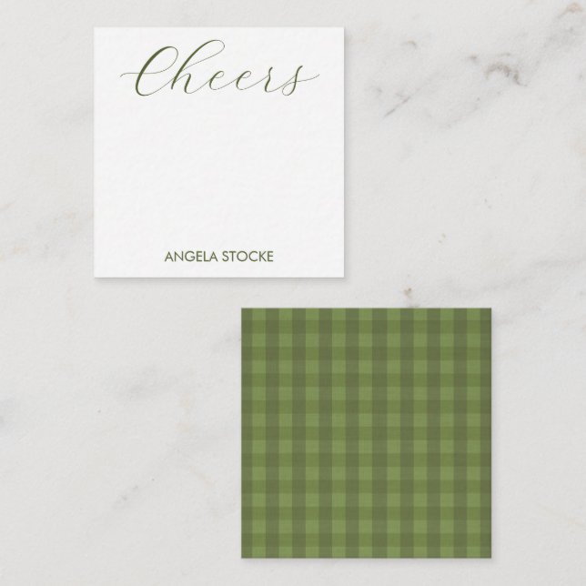 Tarjeta Pequeña Gingham Verde Personalizado (Anverso / Reverso)