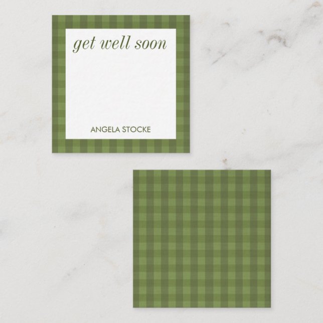 Tarjeta Pequeña Gingham Verde Personalizado (Anverso / Reverso)