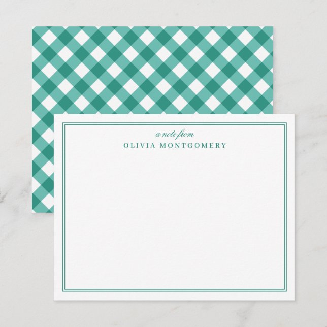 Tarjeta Pequeña Gingham Verde y Blanco Personal (Anverso / Reverso)
