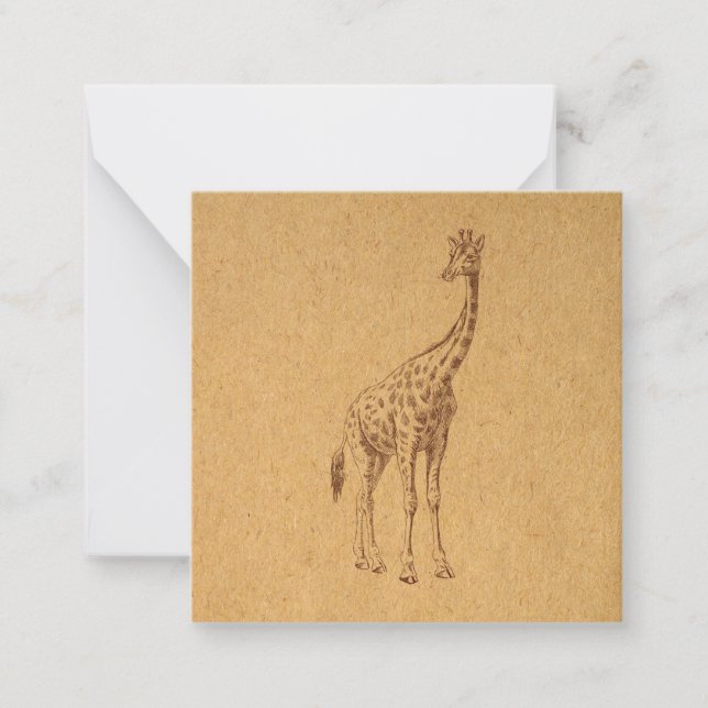 Tarjeta Pequeña Girafa Vintage Arte Animal Rústico Ilustrado (Anverso)