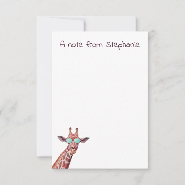 Tarjeta Pequeña Giraffe personalizada acuarela morado Funny (Anverso)