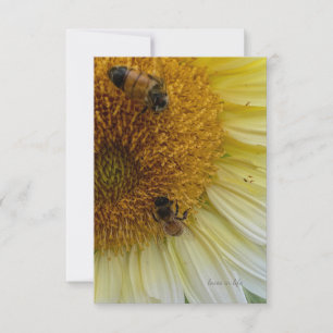 Tarjeta Pequeña Girasol amarillo claro y abejas