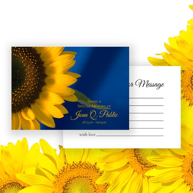 Tarjeta Pequeña Girasol amarillo en azul comparte funeral de memor (Subido por el creador)
