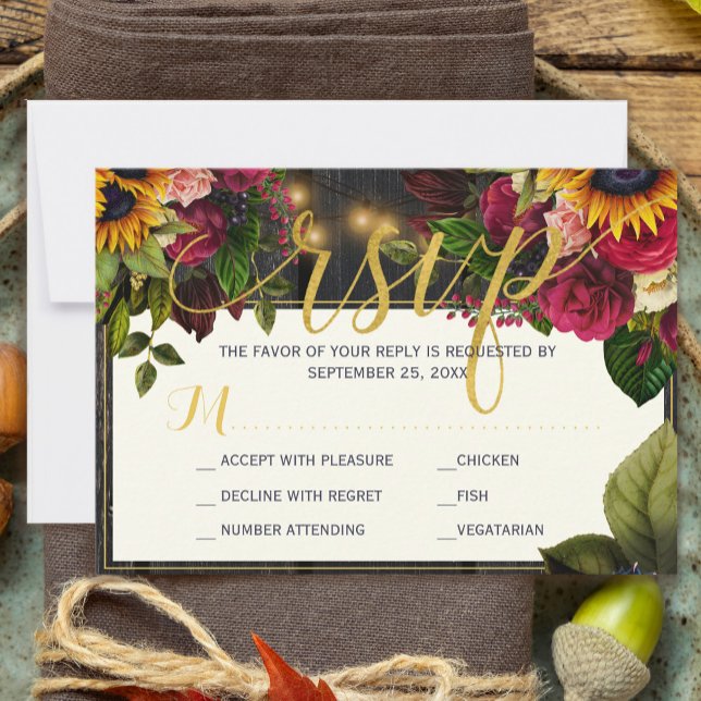 Tarjeta Pequeña Girasol y rosas rústico presupuesto boda rsvp (Different sizes available)