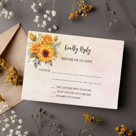Tarjeta Pequeña Girasoles florales otoño boda rústica RSVP