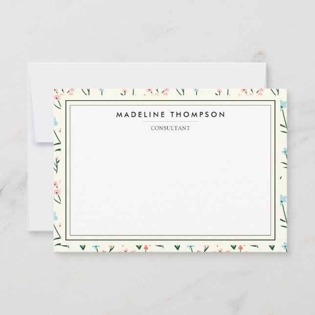 Tarjeta Pequeña Girly Chic Pastel Pink Blue Flowers Pattern (Anverso)