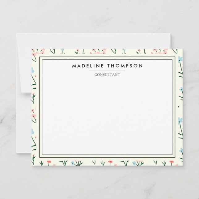 Tarjeta Pequeña Girly Chic Pastel Pink Blue Flowers Pattern (Anverso)