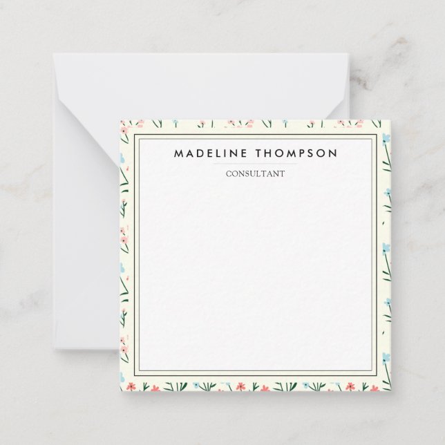 Tarjeta Pequeña Girly Chic Pastel Pink Blue Flowers Pattern Square (Anverso)