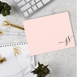Tarjeta Pequeña Girly Monogramed Calligraphy Rubor Pink