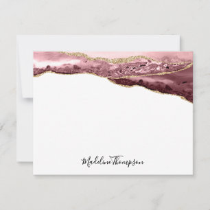Tarjeta Pequeña Girly Rubor Gold Agate Geode Script Typography