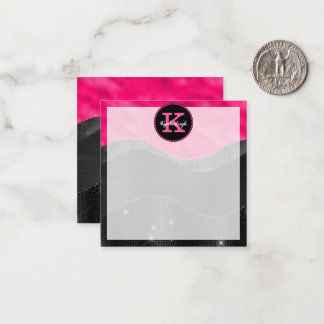 Tarjeta Pequeña Girona Black Hot Pink Gray Waves Glam Monograma No