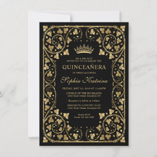 Tarjeta Pequeña Glam Black Gold Quinceanera