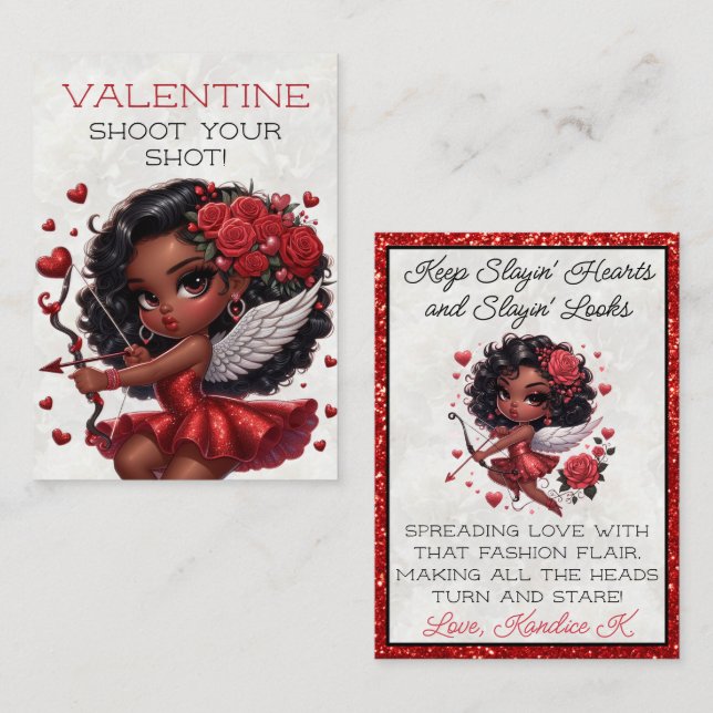 Tarjeta Pequeña Glamoroso El día de San Valentín cupido afroameric (Anverso / Reverso)