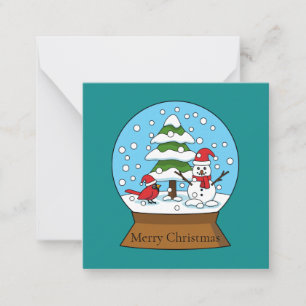 Tarjeta Pequeña Globe de nieve con cardenal Snowman y árbol de pin