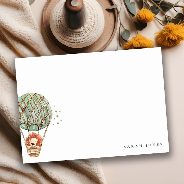 Tarjeta Pequeña Globo aerostático verde ecológico León Acuarela Ni (Subido por el creador)