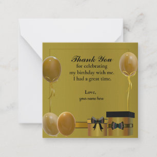 Tarjeta Pequeña Globos De Oro Y Caja De Regalos Gracias