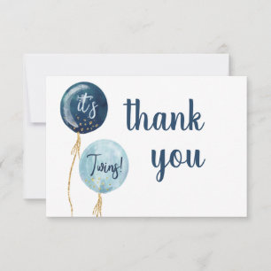 Tarjeta Pequeña Globos ducha bebé Boy gemelos carta de agradecimie