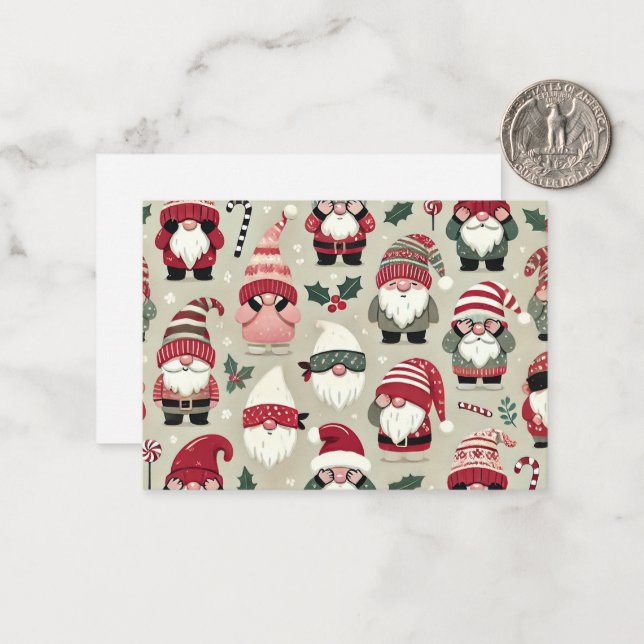 Tarjeta Pequeña Gnome navidades coordinando la etiqueta de regalo  (Anverso/Reverso In Situ)