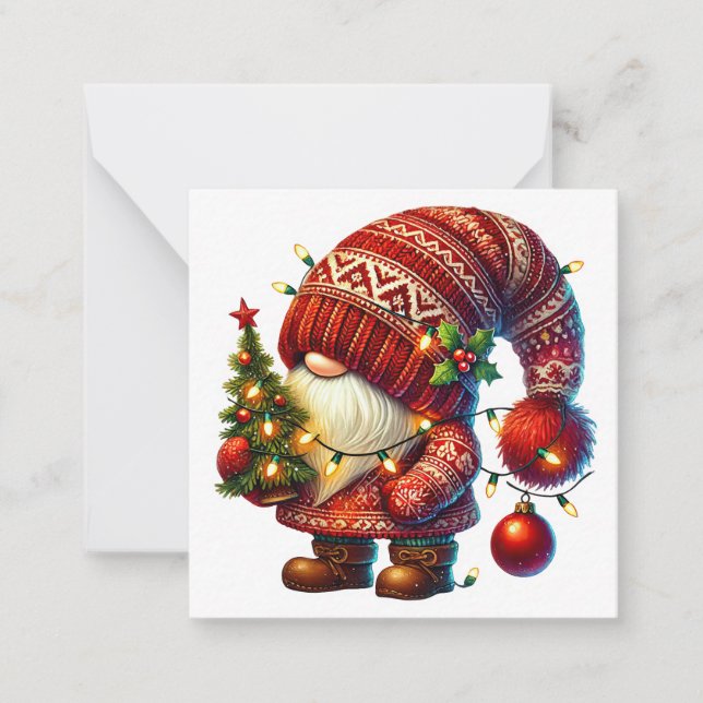 Tarjeta Pequeña Gnomo Navideño Adorable (Anverso)