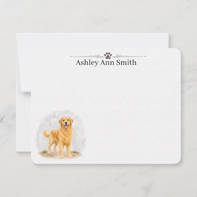 Tarjeta Pequeña Golden Retriever Personalized Note Card Stationery (Anverso)