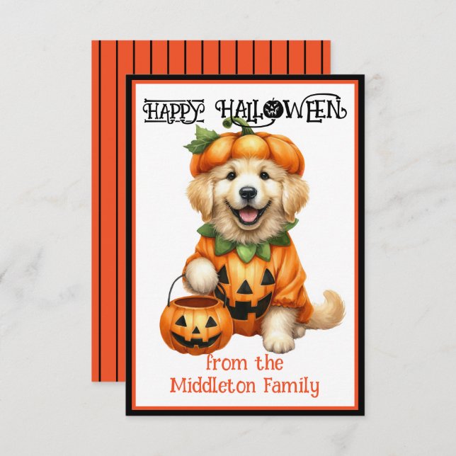 Tarjeta Pequeña Golden Retriever Puppy Dog Happy Halloween (Anverso / Reverso)