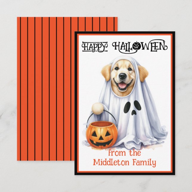 Tarjeta Pequeña Golden Retriever Puppy Dog Happy Halloween (Anverso / Reverso)