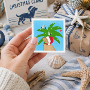 Tarjeta Pequeña Golden Retriever Santa y Ayudantes Adornando el Ár
