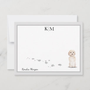 Tarjeta Pequeña Goldendoodle Dog Gray Border Monograma Su Nombre