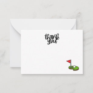 Tarjeta Pequeña Golf Gracias con texto y bandera en verde