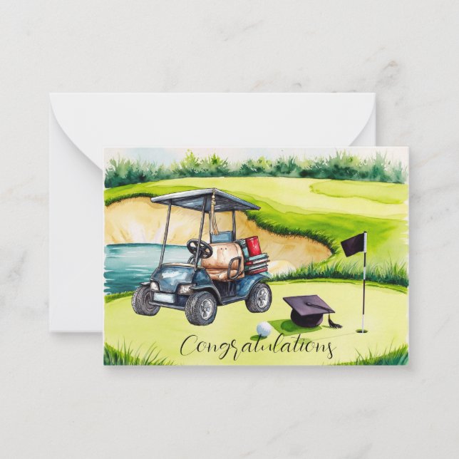 Tarjeta Pequeña Golf Graduación temática para golfista en poner ve (Anverso)