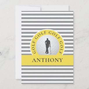 Tarjeta Pequeña Golf Monogramado Para Él Golfer Gray Stripe Modern