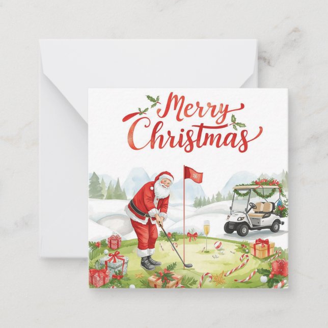Tarjeta Pequeña Golfer Santa Claus Golfing Christmas Holiday  (Anverso)