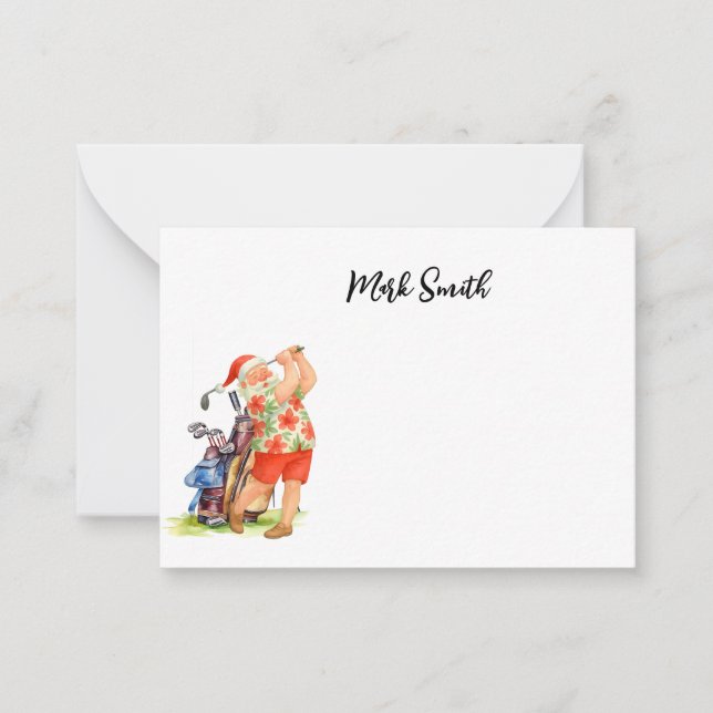 Tarjeta Pequeña Golfer Santa Claus para Navidades (Anverso)