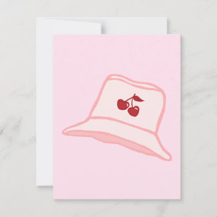 Tarjeta Pequeña Gorra cubeta de cereza coqueta rosa bebé dibujos a
