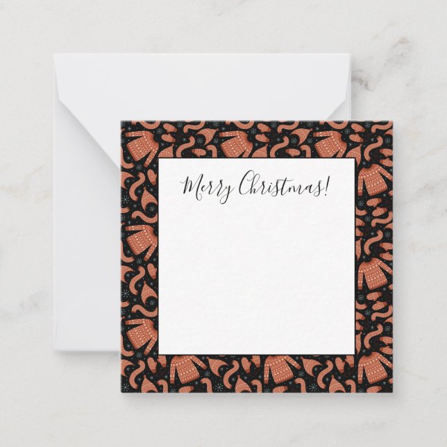 Tarjeta Pequeña Gorra de bufanda roja blanca de suéter de Navidad  (Anverso)