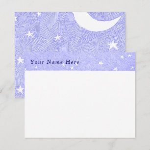 Tarjeta Pequeña Grabado personalizado de Luna Azul y Estrellas