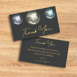 Tarjeta Pequeña gracias 3 bolas de disco boda oro negro moda