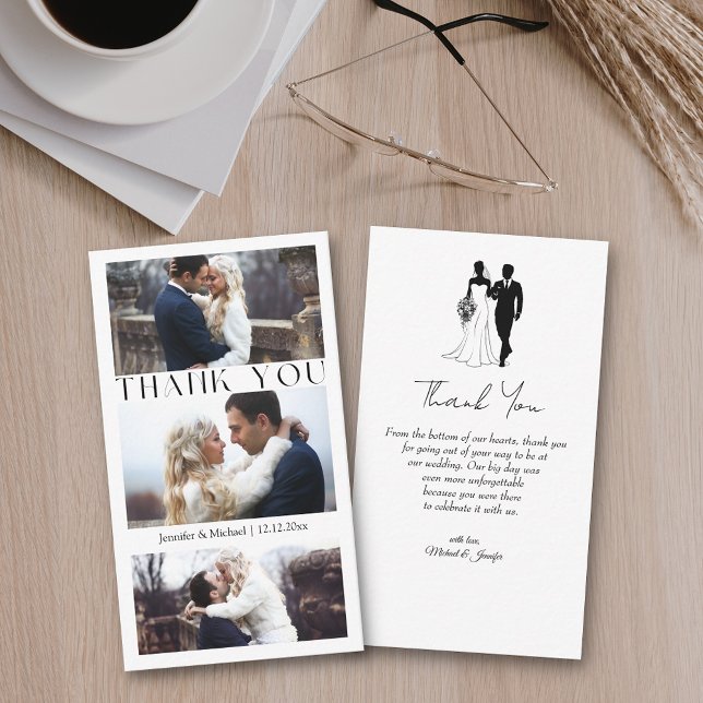 Tarjeta Pequeña gracias 3 collage de fotos boda mínimo (Subido por el creador)