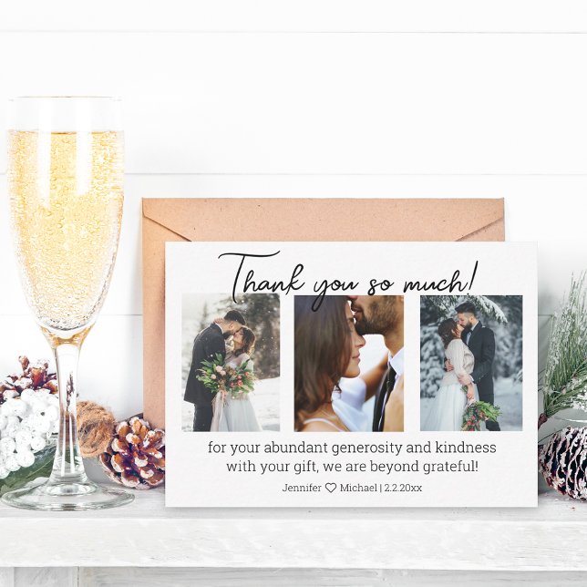Tarjeta Pequeña gracias 3 fotos collage de bodas de invierno mínim (Subido por el creador)