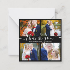 Tarjeta Pequeña gracias, 4 fotos boda blanco y negro