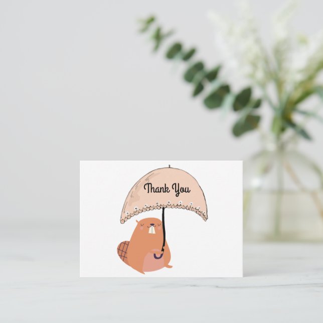 Tarjeta Pequeña Gracias a Cute Beaver (Anverso de pie)