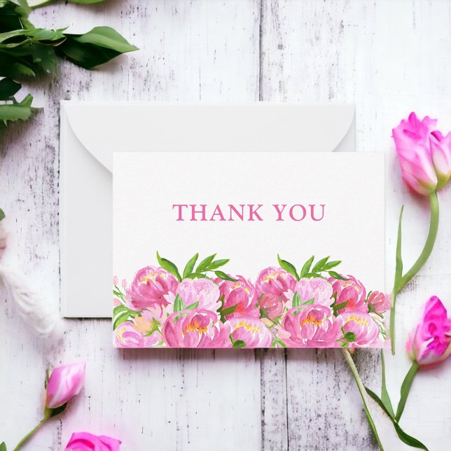 Tarjeta Pequeña Gracias a los peoneses rosados de las acuarelas (Subido por el creador)