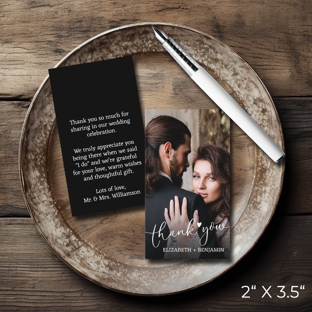 Tarjeta Pequeña Gracias a presupuesto con letras de mano para boda (SMALL 2" x 3.5" wedding photo thank you note cards (use larger envelope to mail in USA))