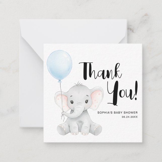 Tarjeta Pequeña Gracias al presupuesto de Baby Shower para Elefant (Anverso)