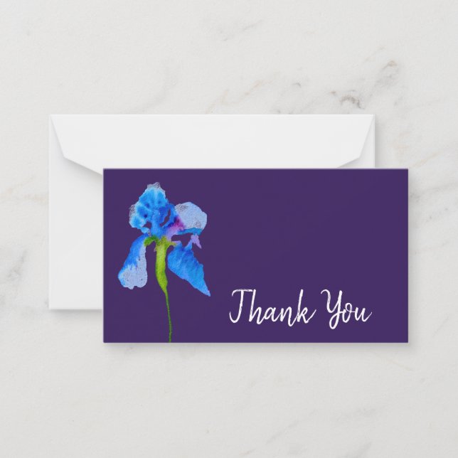 Tarjeta Pequeña Gracias arte de acuarela de flores azules modernas (Anverso)
