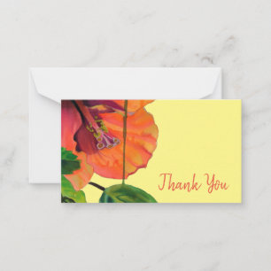 Tarjeta Pequeña Gracias arte de flores de hibiscus naranja
