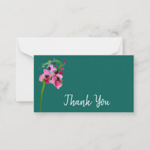 Tarjeta Pequeña Gracias arte moderno rosa y acuarela verde azulada