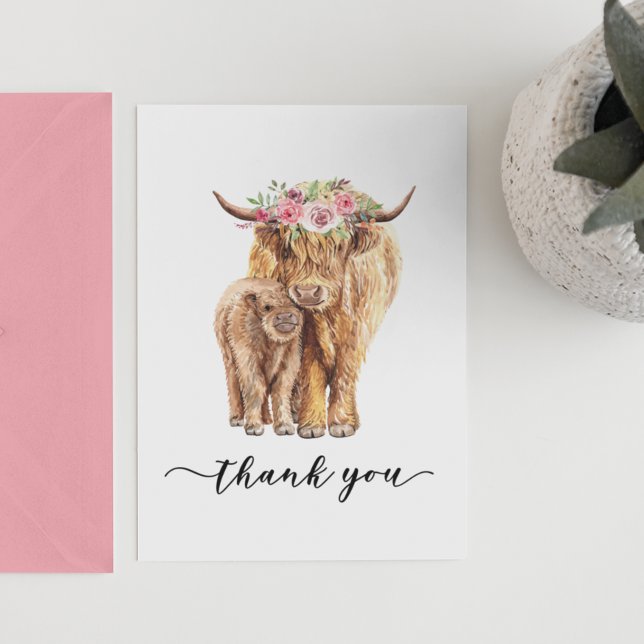 Tarjeta Pequeña Gracias, Baby Shower Highland Cow (Subido por el creador)